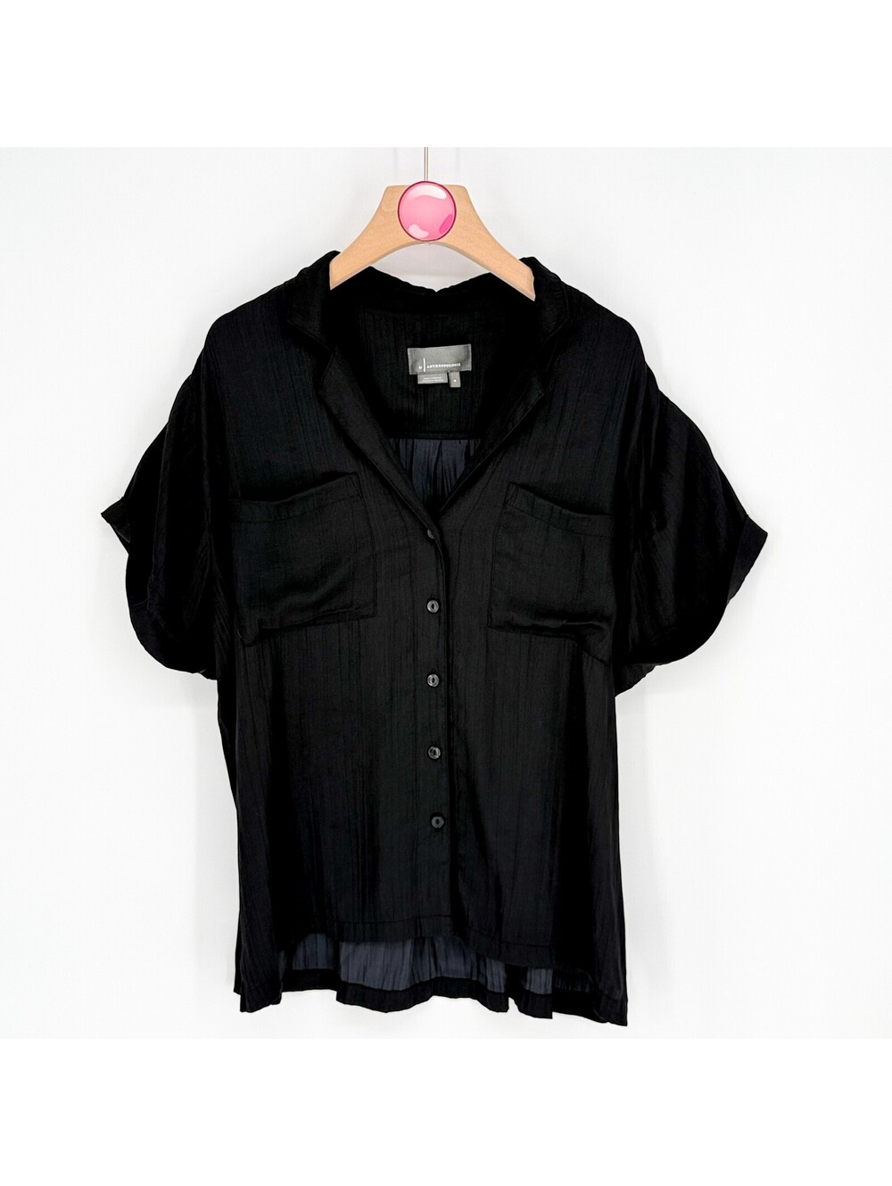 Anthropologie Black‎ Pleated Button Tunic Blouse Women's M